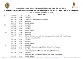 Calendario de Celebraciones en la Parroquia de la Asuncion del 16 al 22 de diciembre de 2019-1
