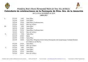 Calendario de Celebraciones en la Parroquia de la Asuncion del 2 al 8 de diciembre de 2019-1