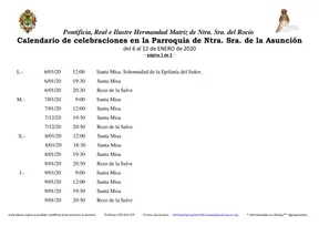 Calendario de Celebraciones en la Parroquia de la Asuncion del 5 al 12 de enero de 2019-1