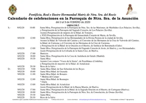 Calendario de Celebraciones en la Parroquia de la Asuncion del 3 al 9 de febrero de 2020-2