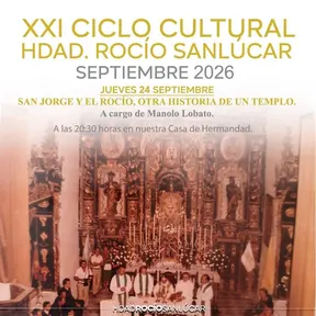 Altar mayor barroco iluminado con varios sacerdotes y personas vestidas de blanco en ceremonia religiosa dentro de templo histórico