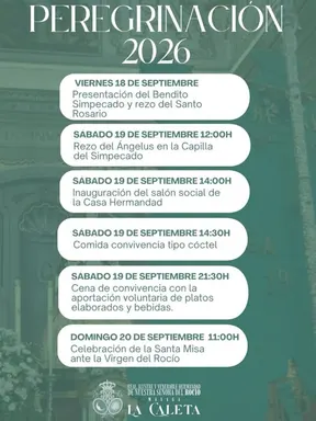 Programa detallado de la Peregrinación Extraordinaria 2026 con fechas y horarios de actos religiosos y sociales de la Hermandad de Málaga-La Caleta