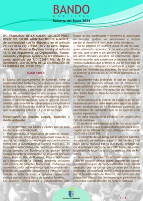 BANDO MUNICIPAL PARA LA ROMERÍA DEL ROCÍO 2024-1