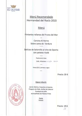 MENu RESTAURANTE EL OLIVAR