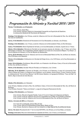 Programacion de Adviento y Navidad de la Hermandad Matriz.