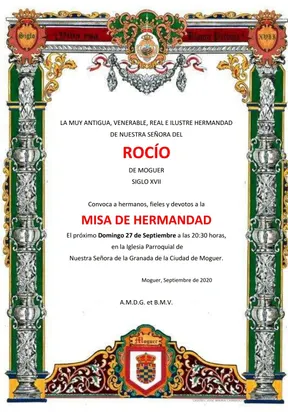 Moguer rocio misa hermandad 2020