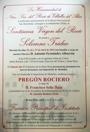 Villalba del alcor triduo y pregon rociero 2019