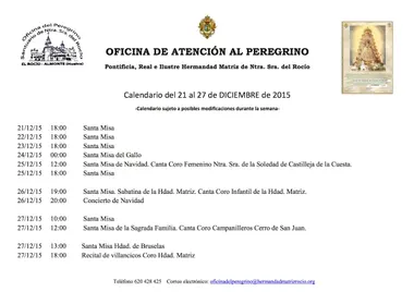 CALENDARIO SEMANAL DEl 21 AL 27 DICIEMBRE 2015