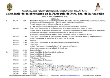 Calendario de Celebraciones en la Parroquia de la Asuncion del 3 al 9 de febrero de 2020-2