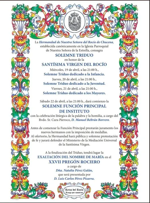 cultos rocio 2023 Chucena