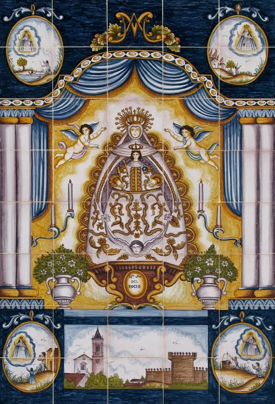 fachada de la Iglesia parroquial de Santa Marta de Los Molares. Fue pintado por Manuel Rey y realizado en el taller de Cerámica Rama de Villaverde del Rio