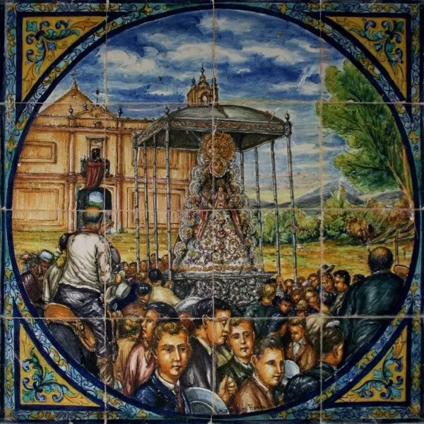 Azulejos Virgen rocio-Cortijo El Álamo de Aroche, obra de Antonio Kierman Flores, de los años 1930