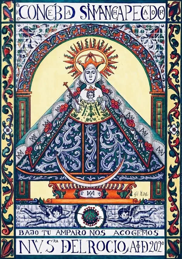 Azulejos Virgen rocio-dibujo del artista almonteño Fran Gil