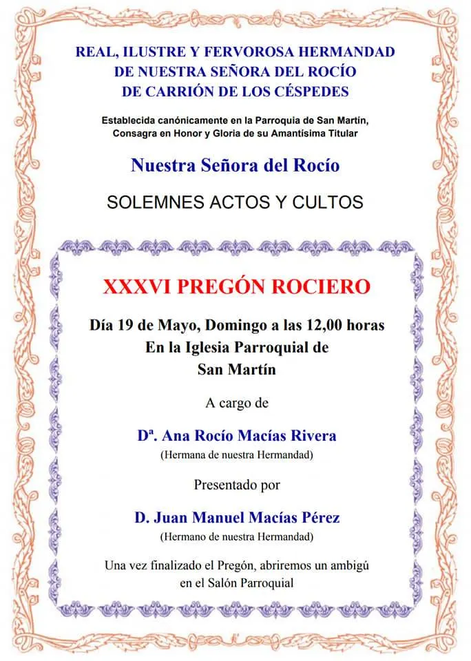 Carrion de los cespedes Cultos rocio 2019
