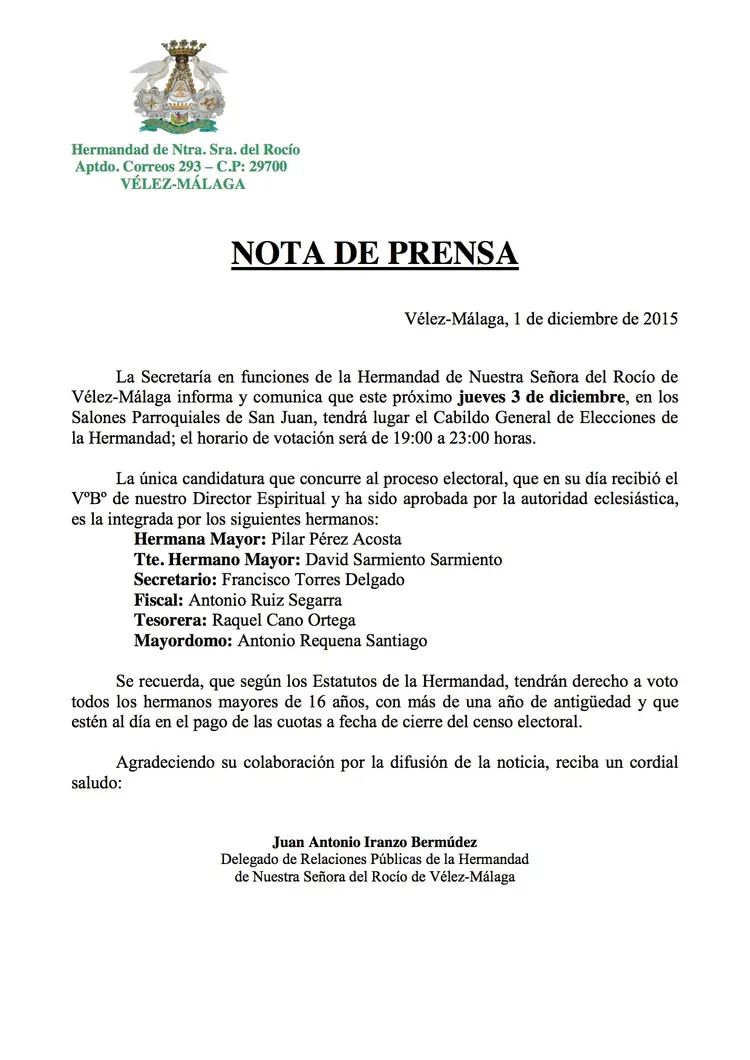 Velez Malaga Cabildo de Elecciones 2015