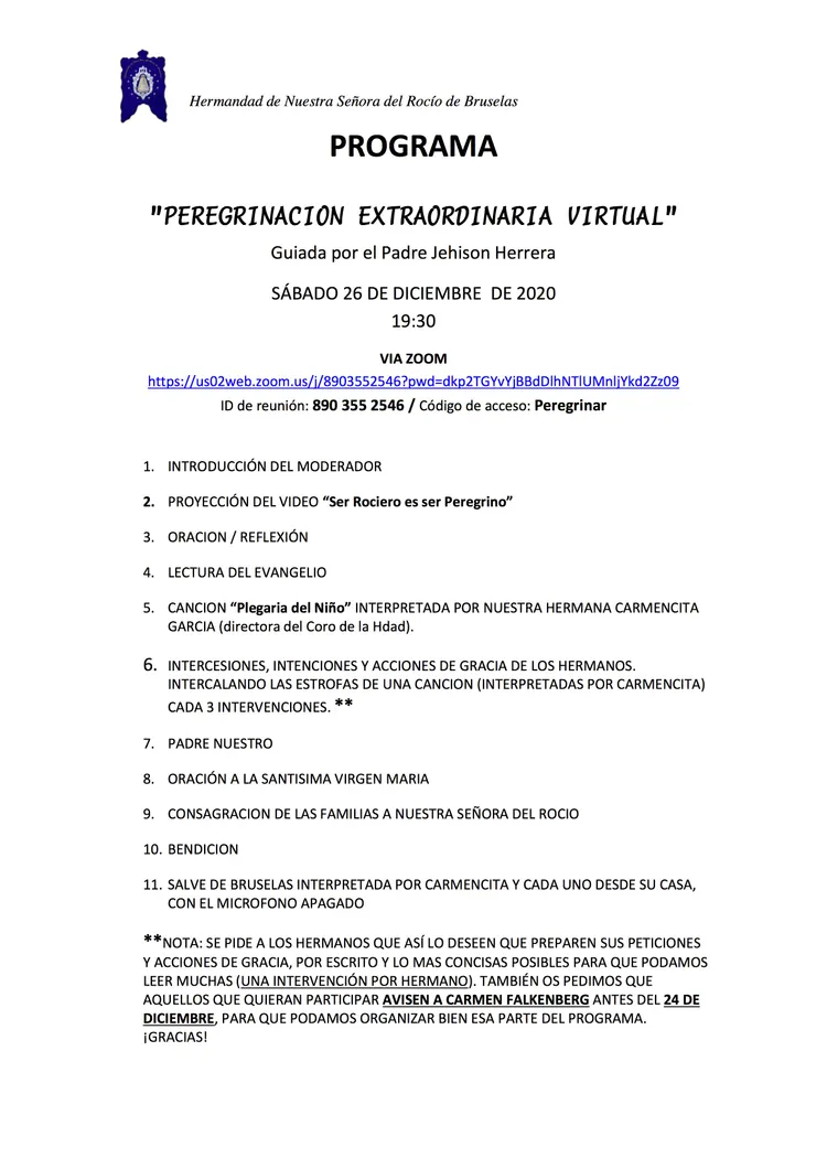 Bruselas rocio 2020-programa peregrinacion virtual