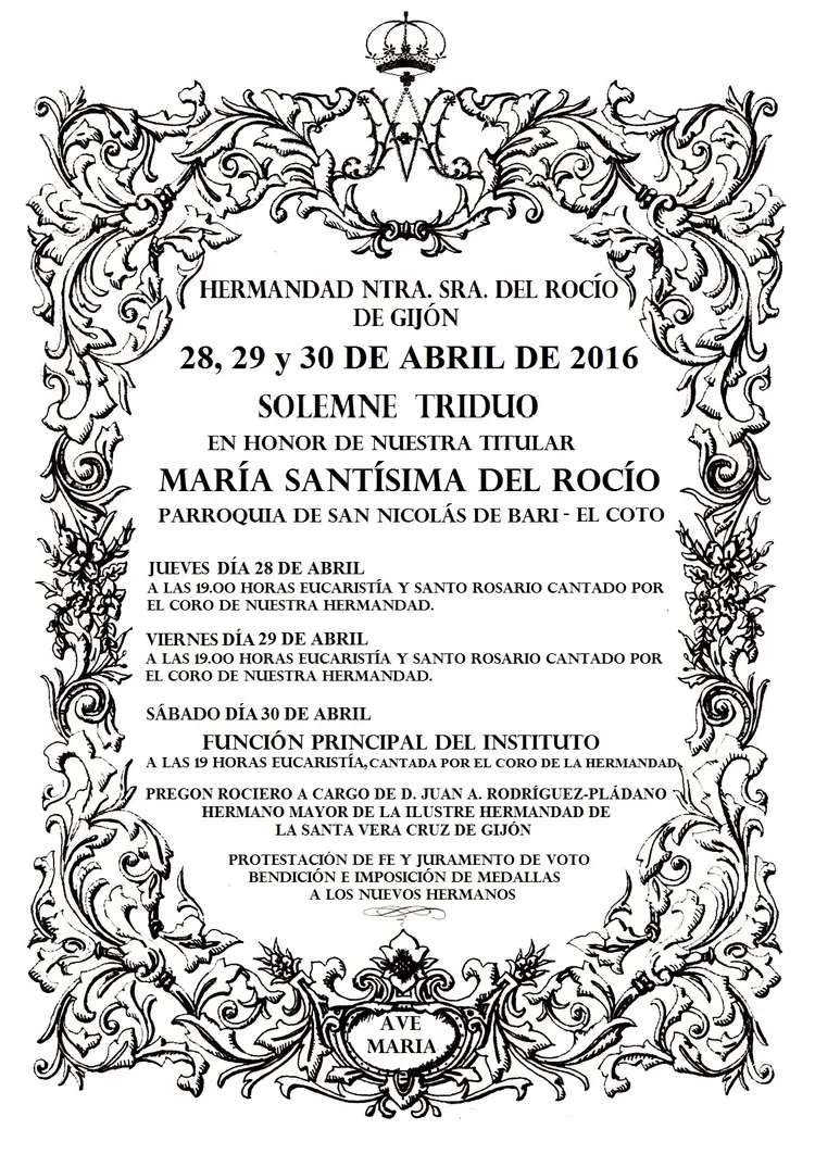 CARTEL TRIDUO 2016 HDAD ROCÍO GIJÓN