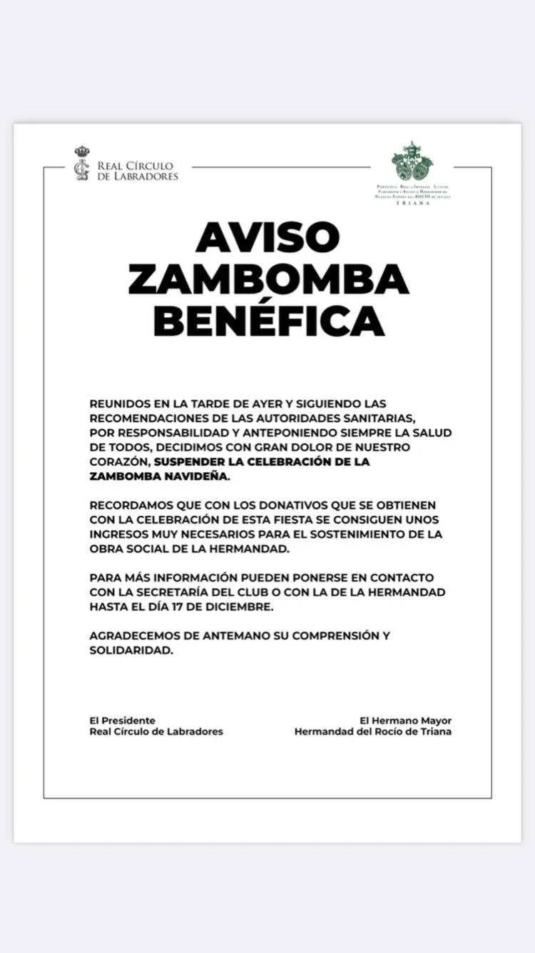 suspende zambomba rocio triana 2021