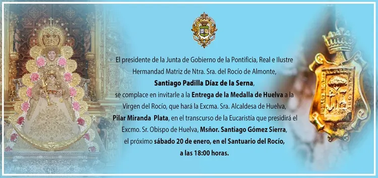 medalla a la Virgen del rocio del ayuntamiento de huelva 2024
