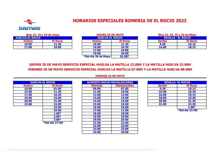 Horarios Bus Damas rocio 2023-1