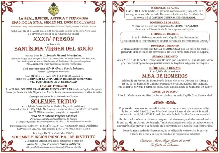 OLIVARES cultos 2016