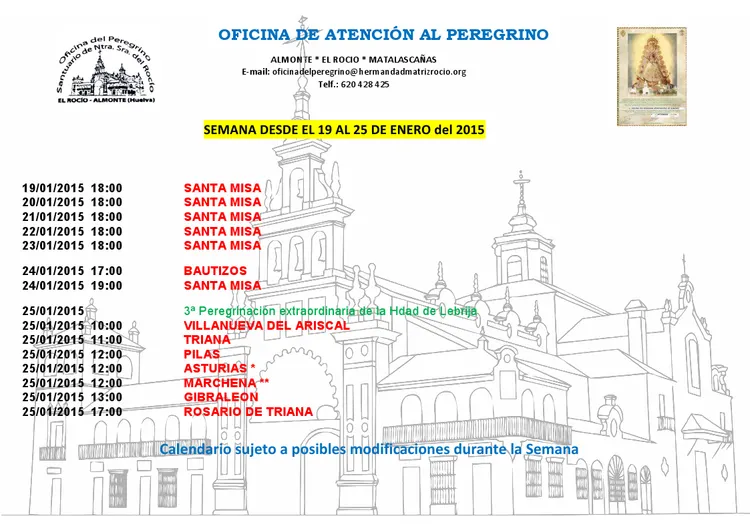 calendario peregrinaciones del 19 al 15