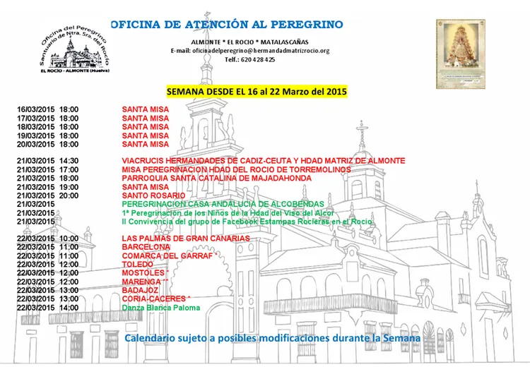 Calendario del 16 al 22 de marzo 2015