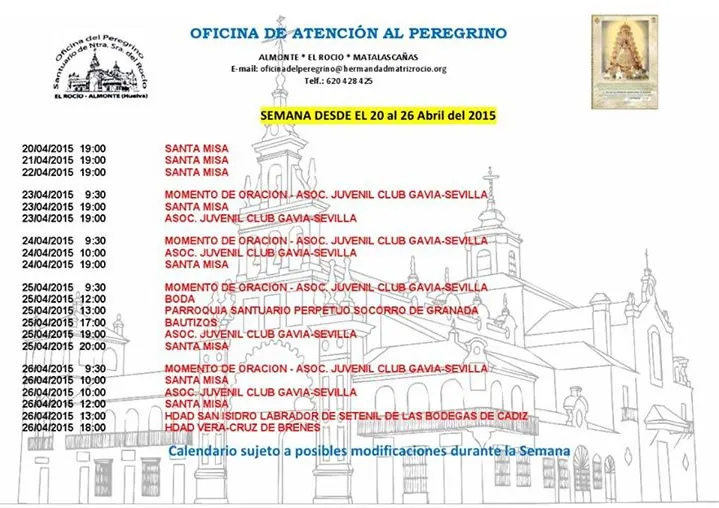 calendario peregrinaciones 20-26-abril-2015
