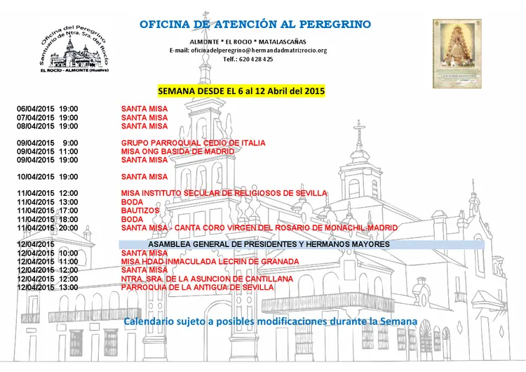 calendario peregrinaciones 6 al 12:04-2014