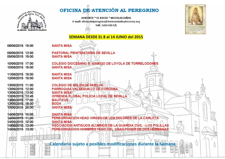 Calendario del 8 a 14 junio 2015
