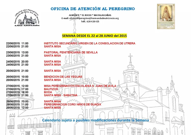 calendario del 22 al 28 de junio 2015