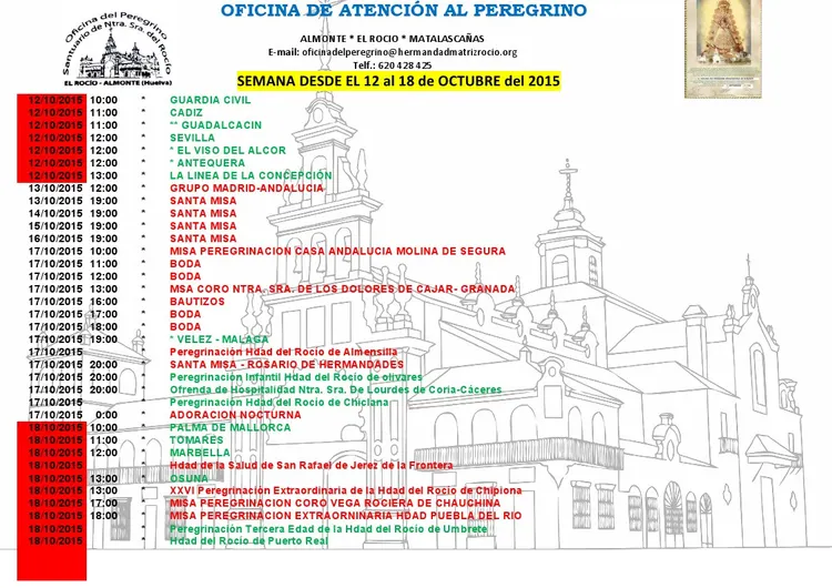 calendario rocio 12 a 18 octubre 2015