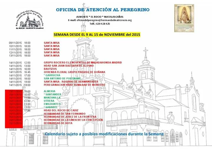 Calendario 9 a 15 de noviembre 2015