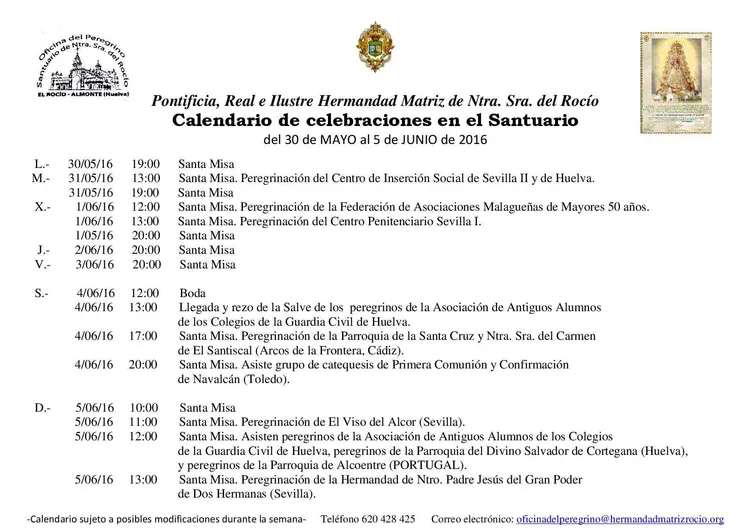 Agenda oficina peregrino 30 mayo a 5 junio 2016