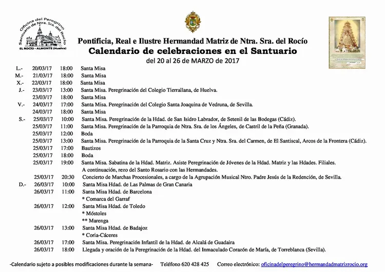Calendario celebraciones rocio