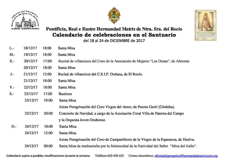 Calendario-de-Celebraciones-en-el-Santuario-del-RociÌo-del-18-al-24-de-diciembre-de-2017