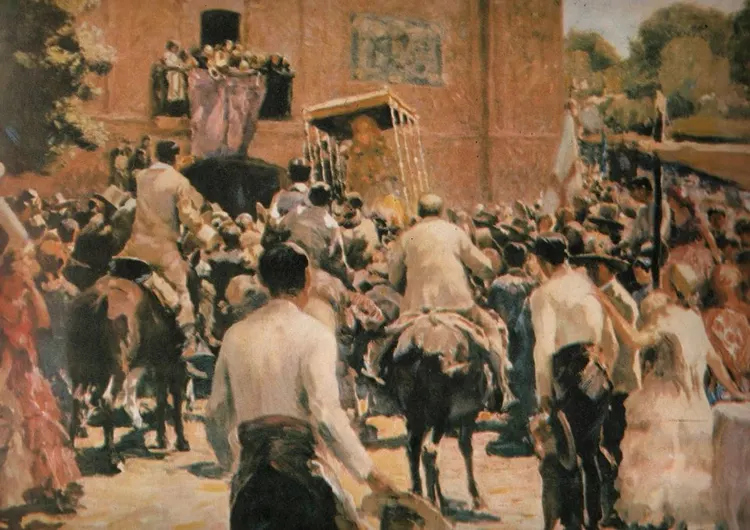 Procesión de la Virgen del Rocio. Oleo de Santiago Martinez. 1932