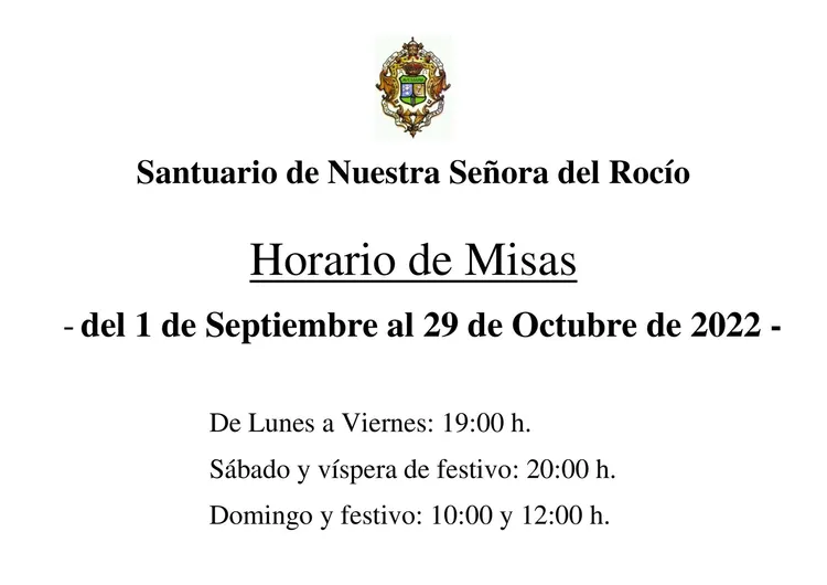 horarios misas rocio septiembre 2022