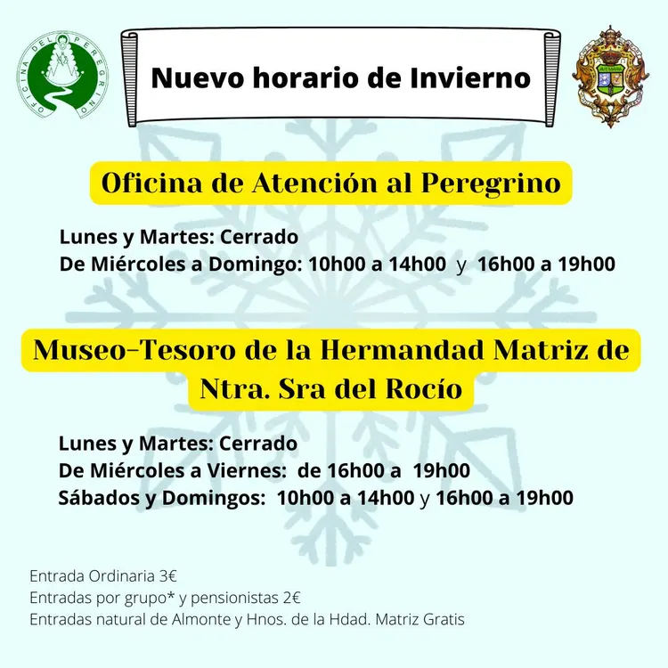 horario invierno oficina peregrino rocio