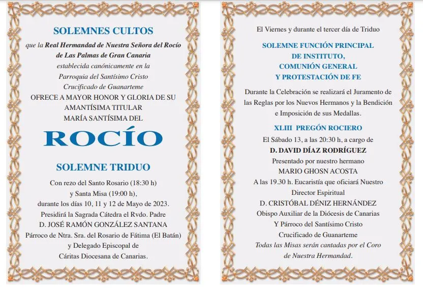 cultos rocio 2023 Las Palmas