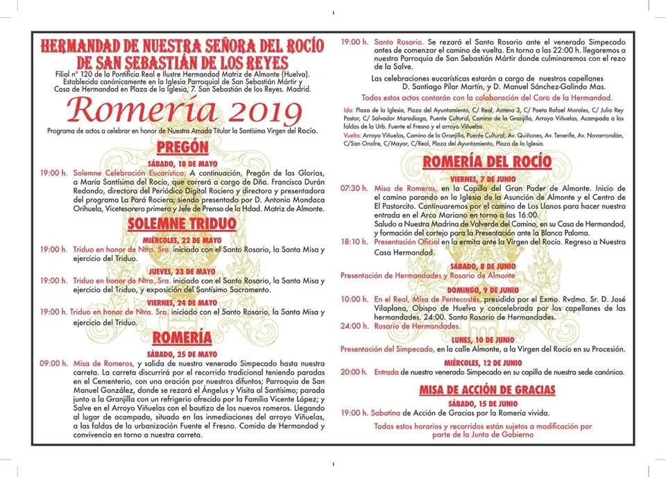 San Sebastian de los Reyes Cultos rocio 2019