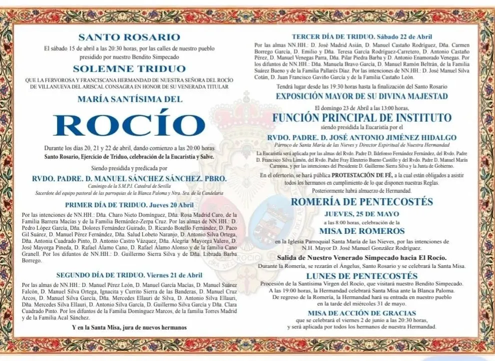 cultos rocio 2023 Villanueva del Ariscal
