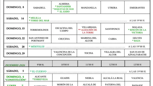 Detalle del calendario oficial de peregrinaciones