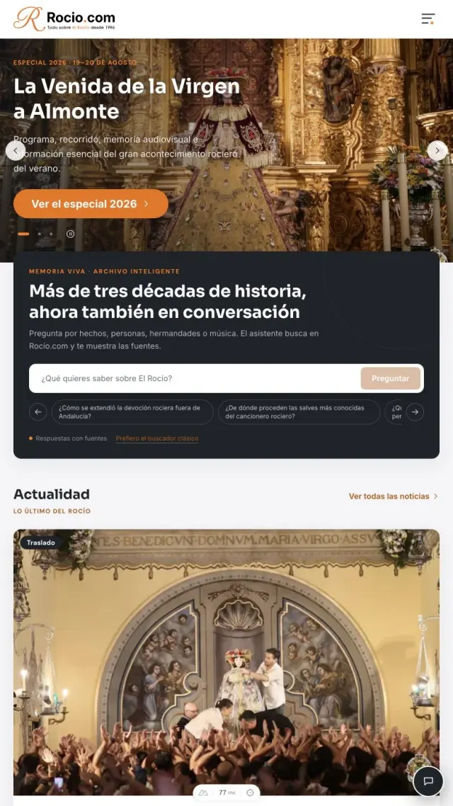 Nueva portada de Rocío.com en un teléfono móvil