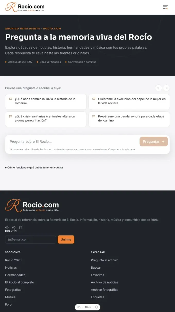 Asistente inteligente del archivo de Rocío.com en formato móvil