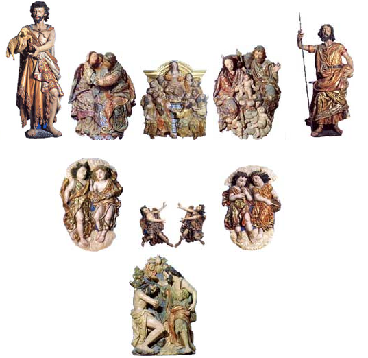 Figuras del retablo del Altar Mayor, en la Ermita de Ntra. Sra. del Rocío.
