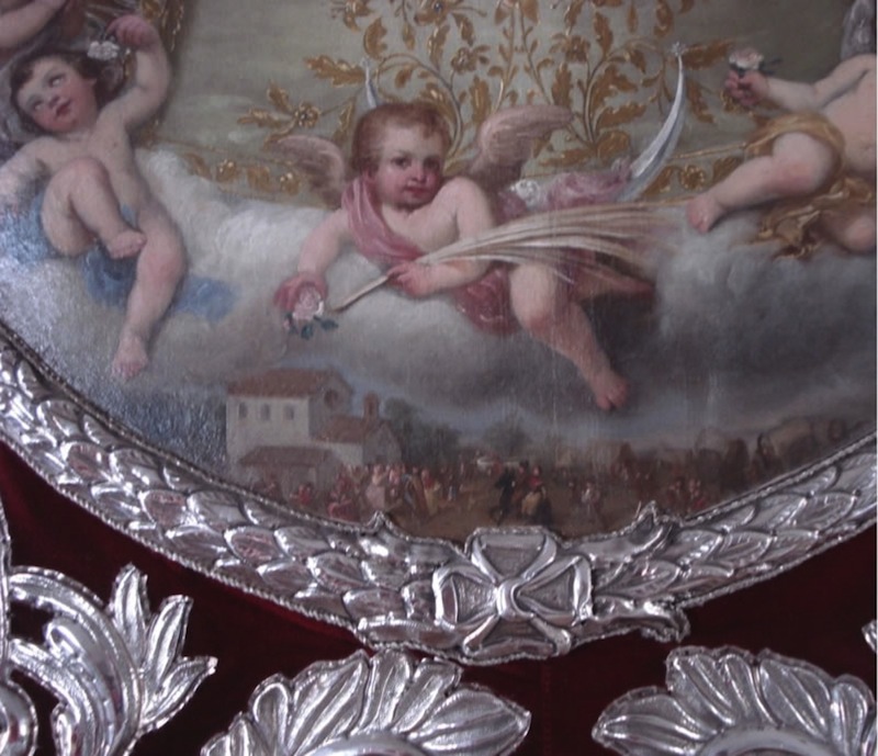 Vista de la Romería del Rocío en la pintura del Simpecado de 1766
