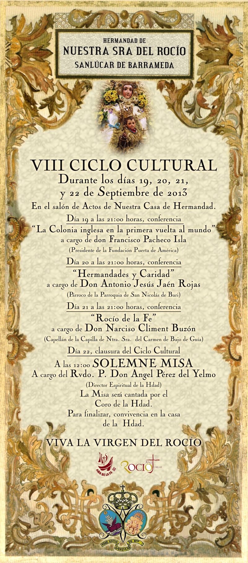 Cartel VIII Ciclo Cultural Rocio de la Hdad. de Sanlúcar de Barrameda