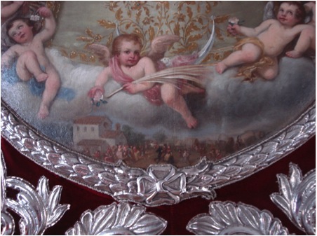 Vista de la Romería del Rocío en la pintura del Simpecado de 1766