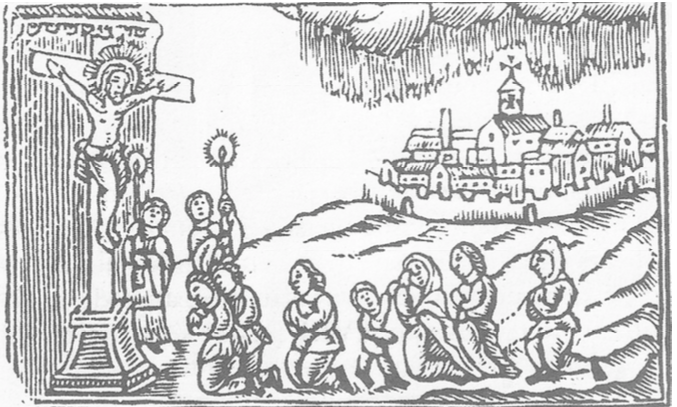 Estampa del siglo XVI representando una rogativa pro pluvia. Publicado en la Revista ANDALUCÍA EN LA HISTORIA, 44, 2014. Estampa siglo XVI